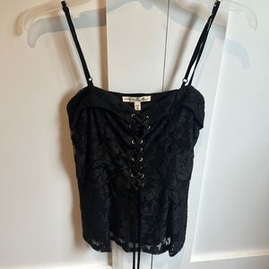 Express Black Lace + Lace-Up Tank Top Shirt - Like New - Size Medium